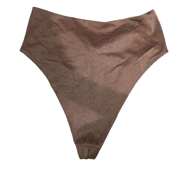 Aerie Shine Pique Twist High Cut Textured Bikini Bottom Horizon Women Size Large - Picture 4 of 5